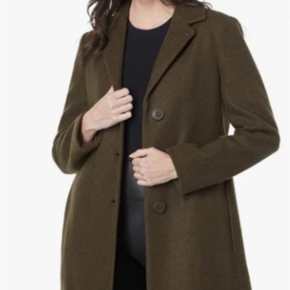 NWOT Calvin Klein Single Breasted Wool Poly Cashmere Coat Dark Green W 12